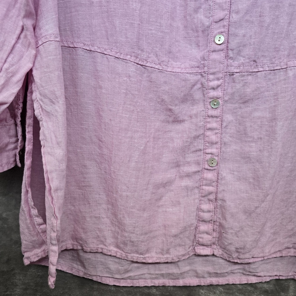 Tahari 100% Linen Button Down Tunic Top Pink Lightweight Roll-Tab Sleeves Medium - Picture 4 of 9